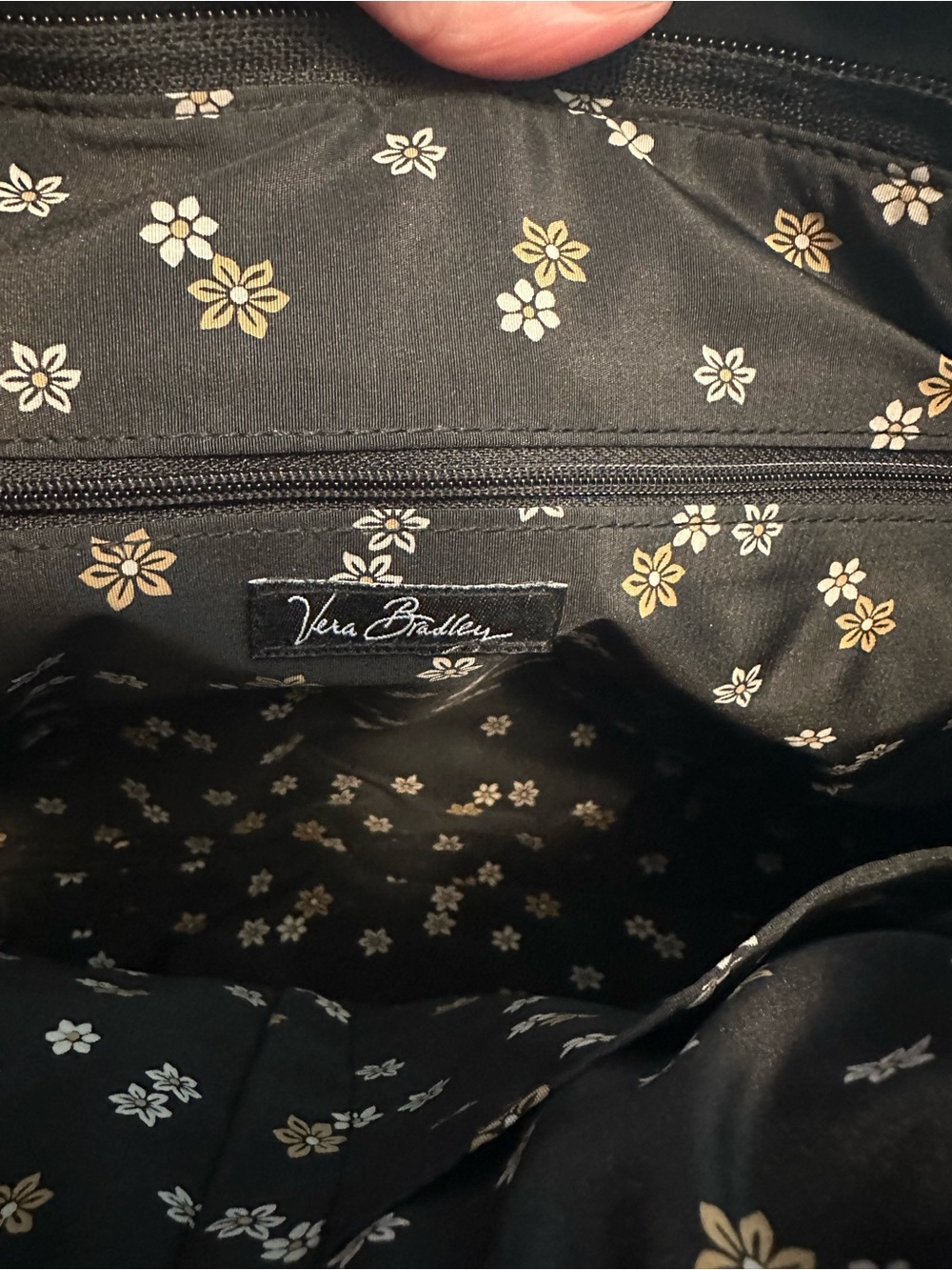 Vera Bradley Black Tote with Cream Floral Lining
